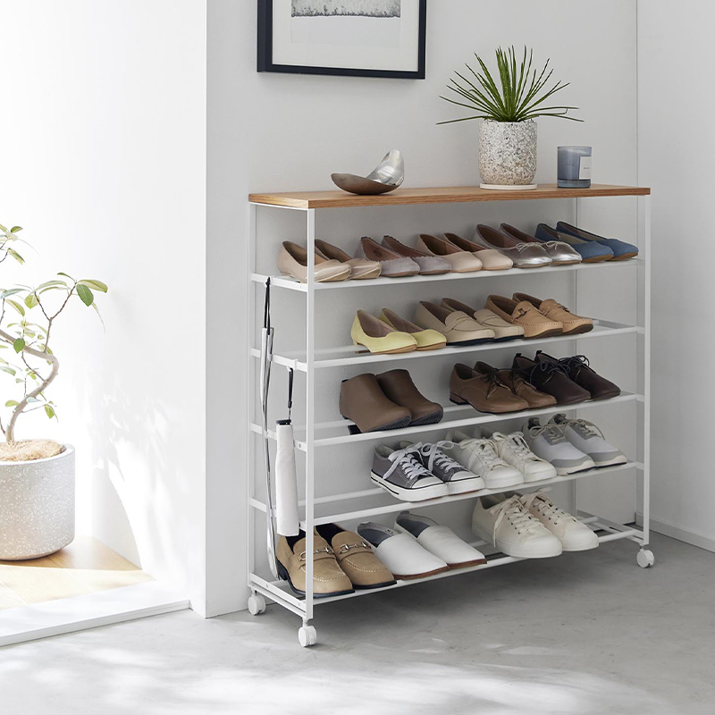 tower 山崎実業 天板付きシューズラック タワー 5段 キャスター付 W90