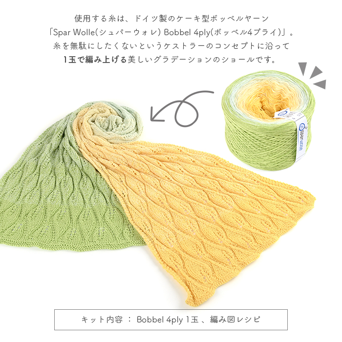 編み物 キット 毛糸 編み図 柳屋 ベルンド・ケストラー Spar Wolle(シュパーウォレ) Bobbel 4plyのFloating Leaf Shawl(フローティングリーフショール)