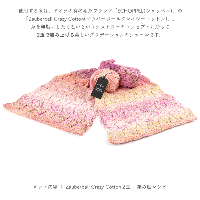 編み物 キット 毛糸 編み図 柳屋 ベルンド・ケストラー SCHOPPEL(ショッペル) Zauberball Crazy CottonのZigZag Wave Shawl(ジグザグウェーブショール)