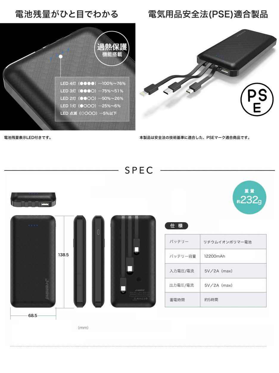 モバイルバッテリー 大容量 充電器 バッテリー スマホバッテリー充電器 iPhone 軽量 12200mAh 小型 急速充電 PSE認証済  :4573553685612:バッグ・財布・雑貨のギャラリー - 通販 - Yahoo!ショッピング