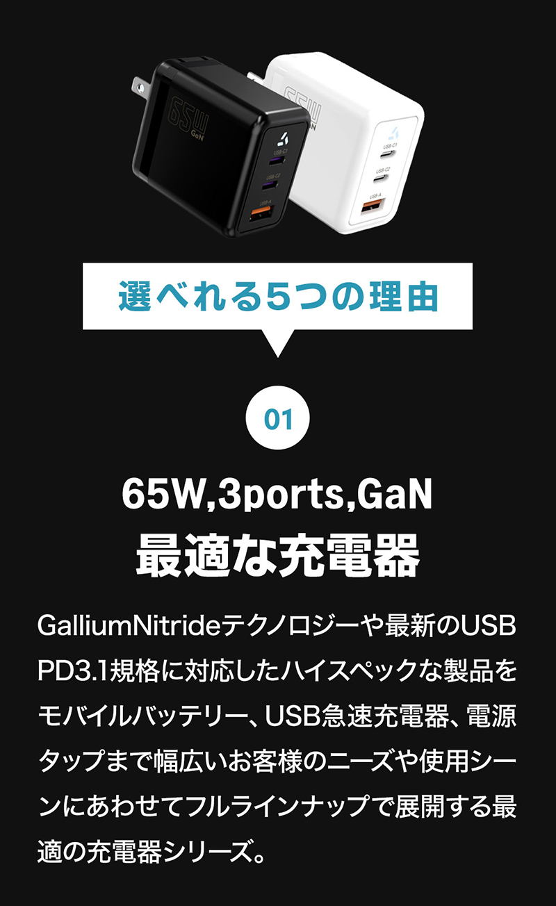 送料無料 】USB-C充電器 65W PD充電器 アダプター GaN 充電器 3ポート