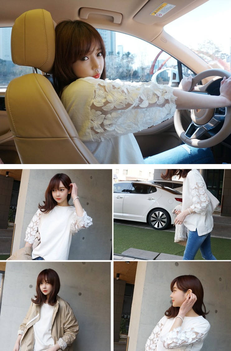 カットソー Tシャツ トップス 肩レース シースルー 花柄 透け感