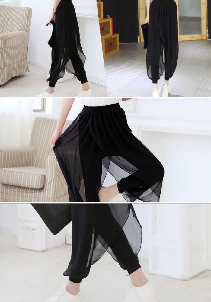 サルエルパンツ レディース シフォンサルエル ロングパンツ