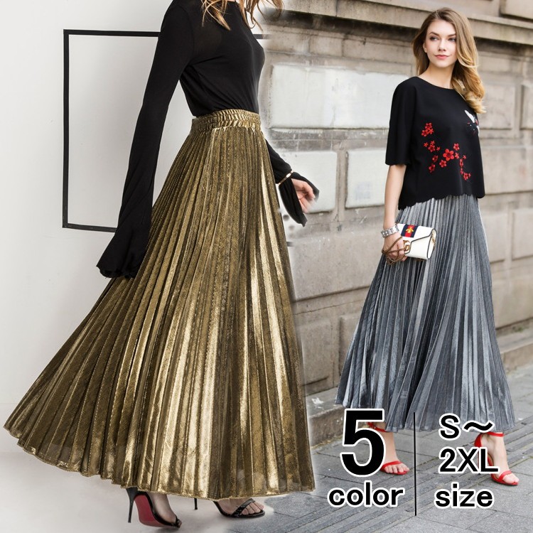 プリーツスカート ロングスカート フレアスカート マキシ丈 きれいめ