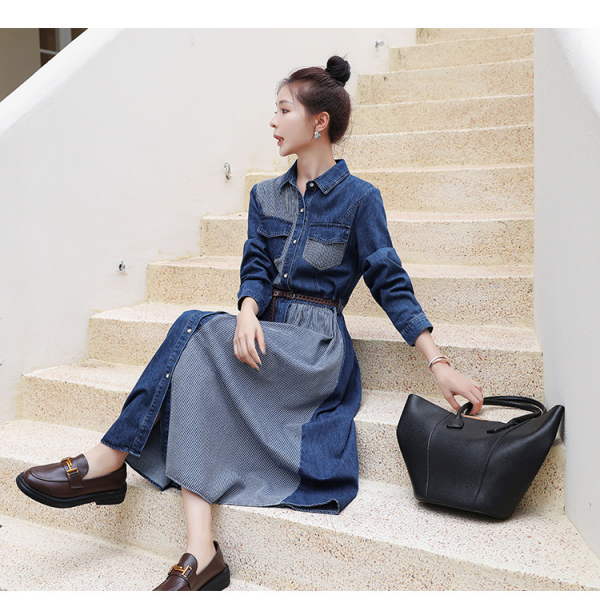 ワンピース シャツワンピ デニム ロングシャツ 前開き ロング丈