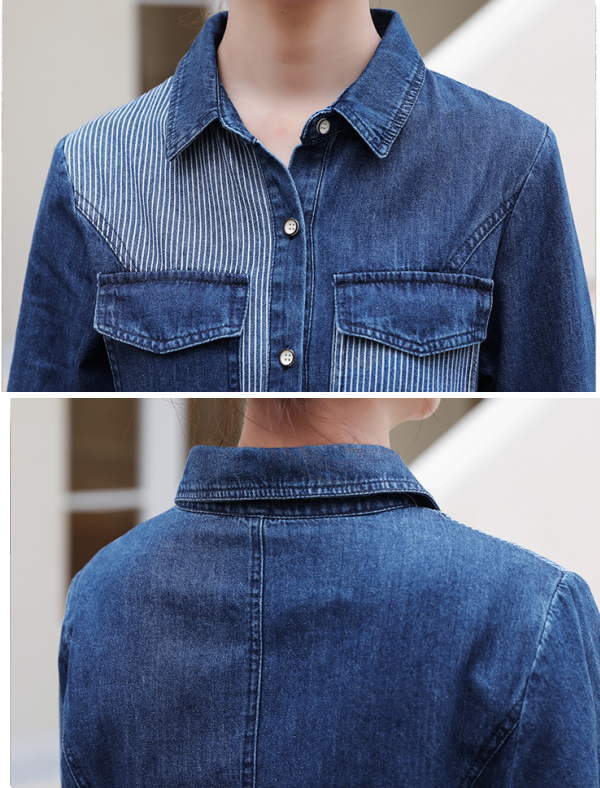 デニム シャツ ワンピース カットオフ ロングシーズン 7分袖 ♪ ワンピース シャツワンピ デニム ロングシャツ 前開き ロング丈