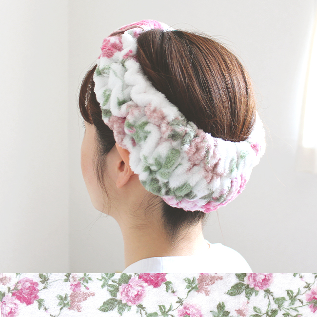 ヘアバンド 花柄 ターバン 洗顔 髪 タオル地 コットン 綿 リネン 麻
