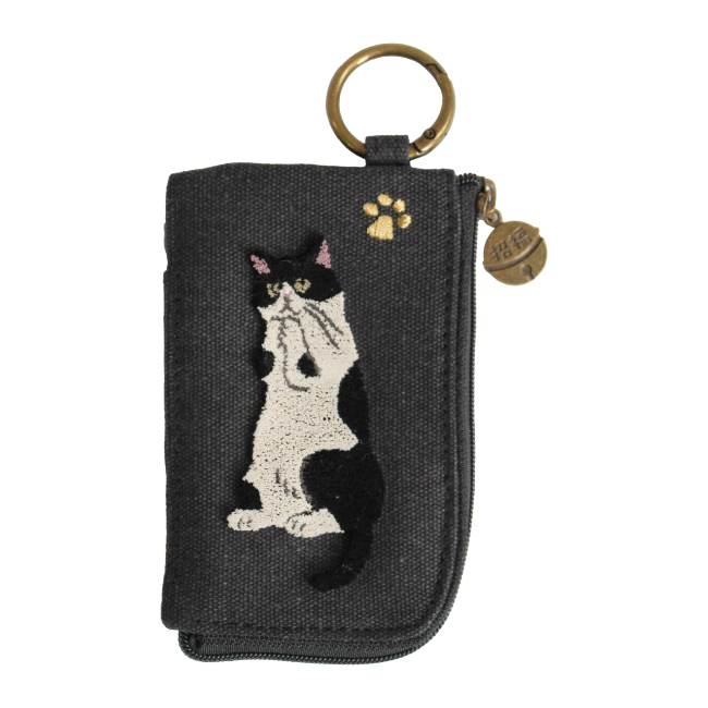 ノアファミリー 猫 フラグメントケース カードケース カラビナ付き