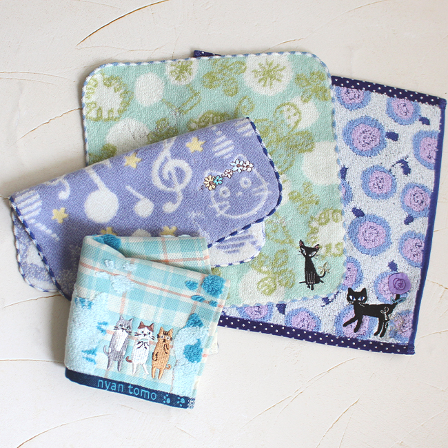 ノアファミリー ハンカチ 4枚セット ハンドタオル プレゼント 猫 子供