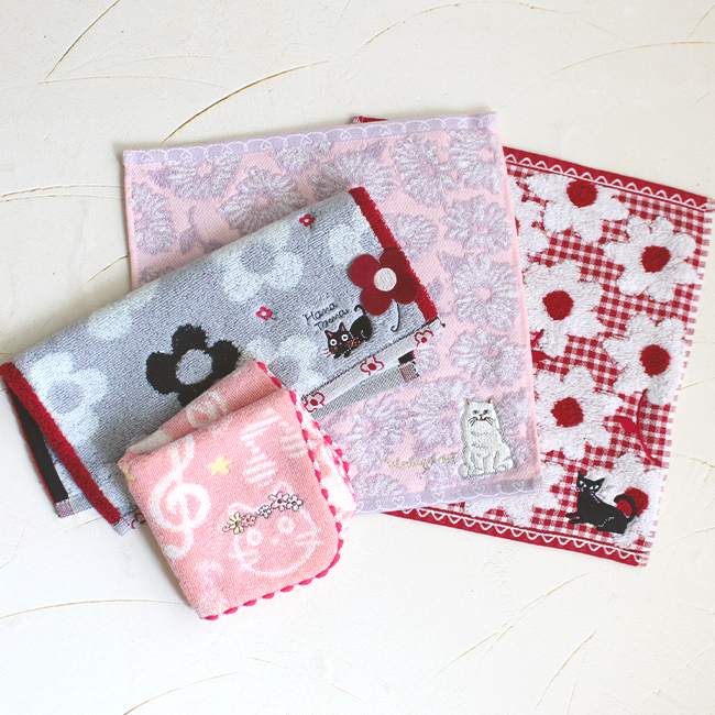 ノアファミリー ハンカチ 4枚セット ハンドタオル プレゼント 猫 子供