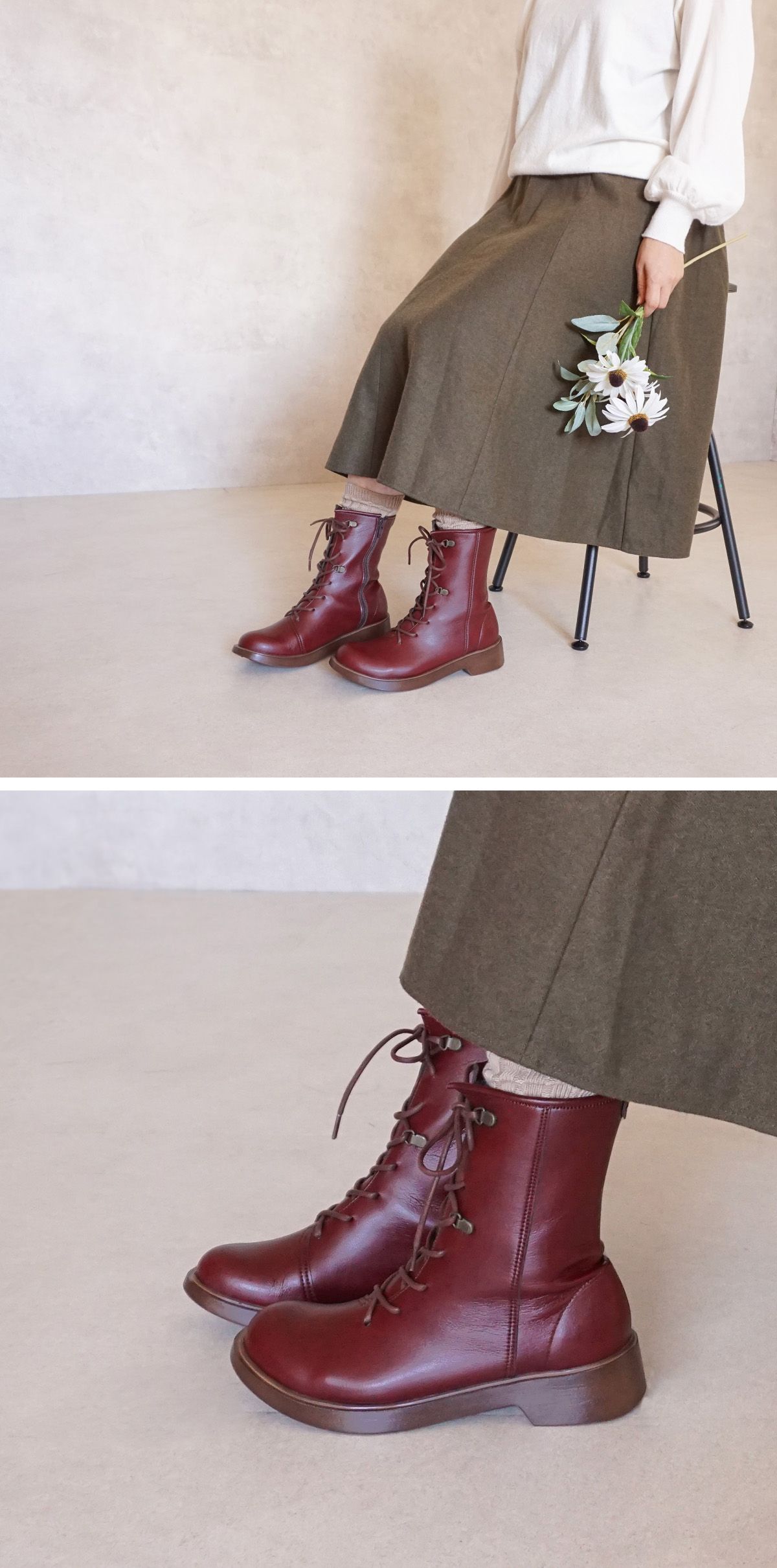 Belle＆Sofa（ベルアンドソファ） レースアップブーツ 厚底 軽量 歩き