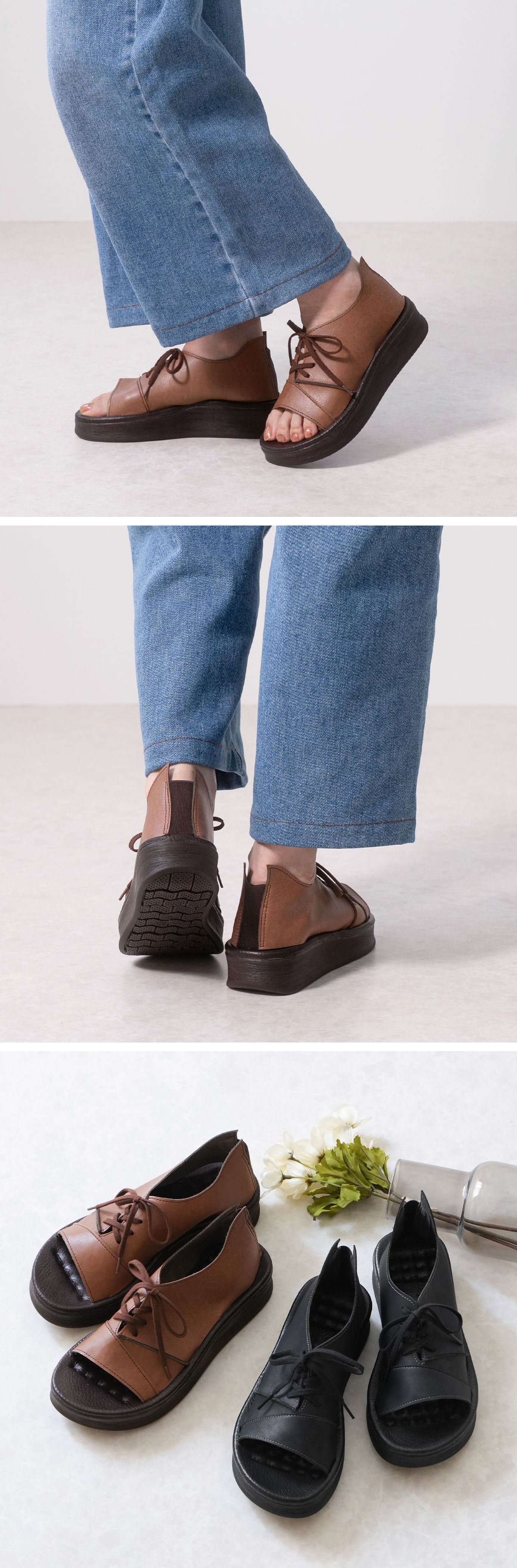 サンダル 厚底 レディース 軽量 疲れない 歩きやすい 外反母趾 痛くない かかとあり レースアップ 編み上げ ゴム入り