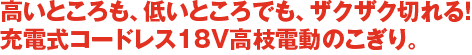 高いところも、低いところでも、ザクザク切れる！充電式コードレス18V高枝電動のこぎり。