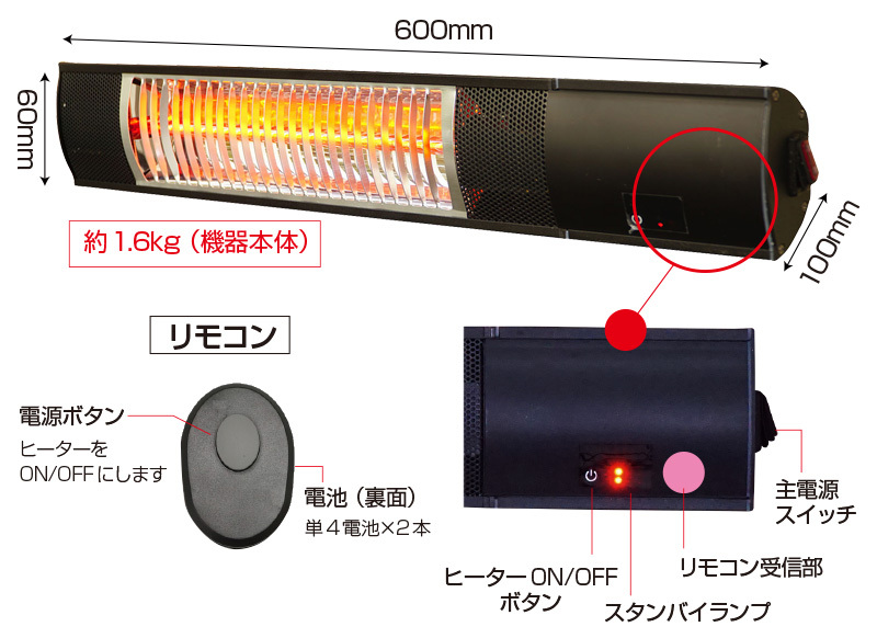 屋外用防水電気暖房機 ピクシーヒータースタンドタイプ