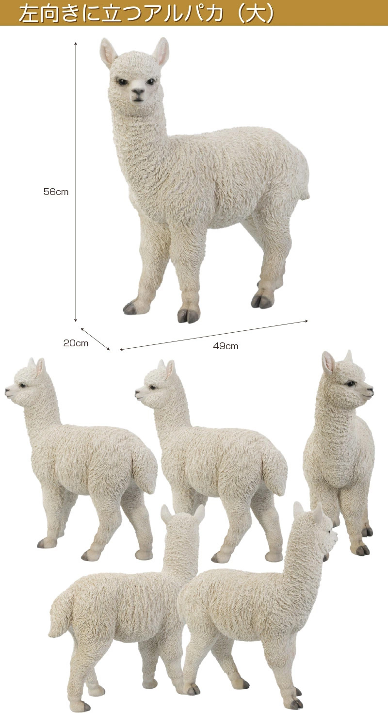 左向きに立つアルパカ（大） 49 x 20 56 cm (幅x奥x高) 本物そっくり