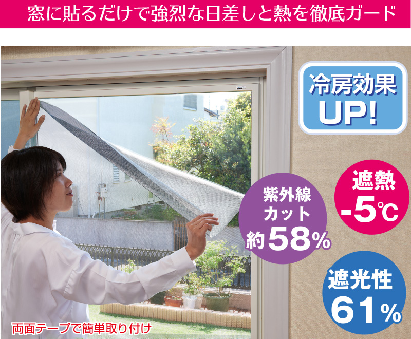 マイナス5度の遮熱効果・遮光・遮光メッシュシート（両面テープ貼り）　2枚組