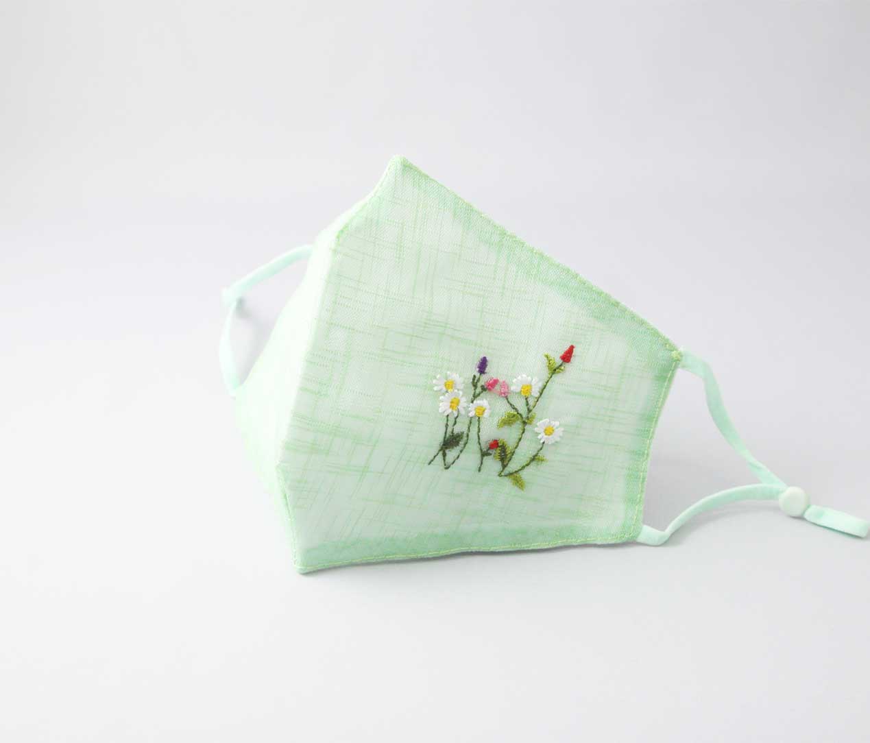 韓国マスク 夏涼しい麻 花刺繍付き モシマスク メール便送料無料