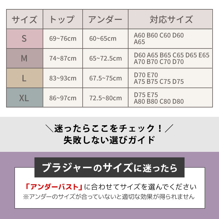トップとアンダーで確認するブラサイズ表
