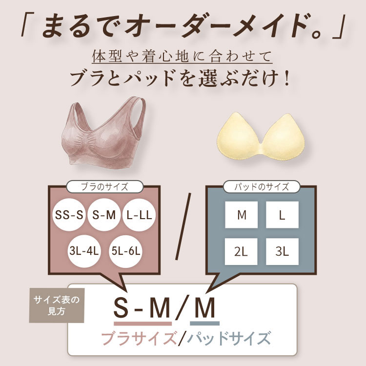 ラクブラ24のブラとパッドを体型に合わせて選ぶ詳しいサイズ表記ガイド