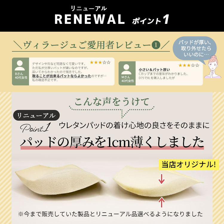 従来品より一センチ薄くした取り外し可能な専用ウレタンブラパッド