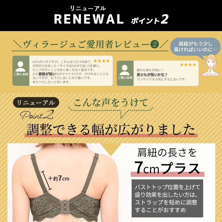 肩紐を七センチ延長して長さを調整しやすく改良した脇高補整ブラ