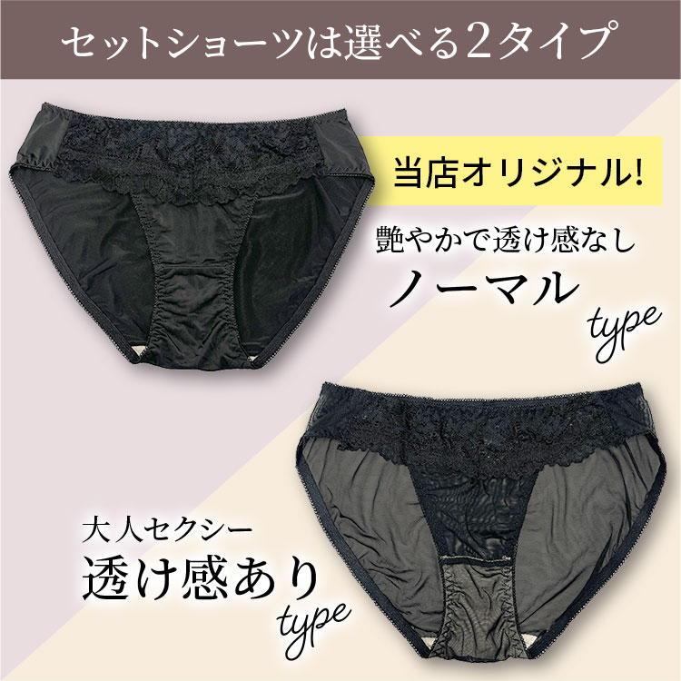 透け感なしとレースの透け感ありから選べる二種類のセットショーツ