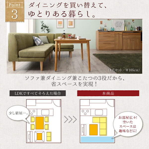 年中快適 こたつもソファも高さ調節 リビングダイニングセット 3人 4点