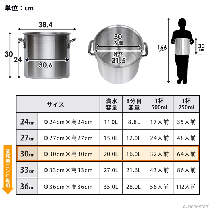 IH対応 寸胴鍋 プレミア アルミ 業務用 30cm KIPROSTAR 鍋 カレー 