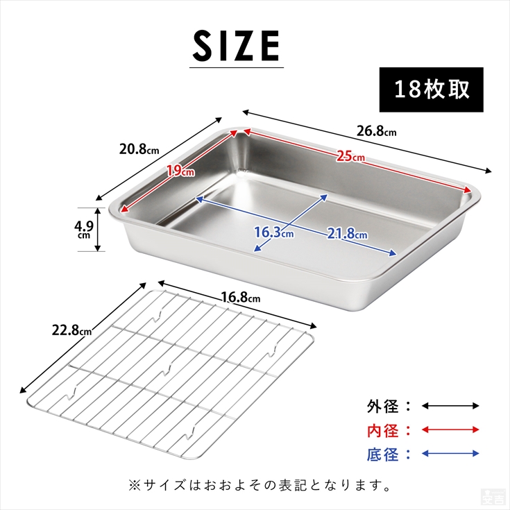 ステンレスバット 網セット 深型 18枚取 26cm×20cm : 20001556 