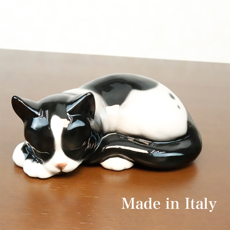ネコ 置物 動物 オブジェ 猫 ねこ イタリア製 陶磁器 41165