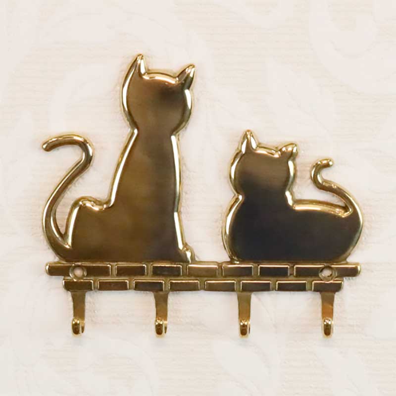 キーフック 壁掛け おしゃれ 真鍮 4連 猫 84456 ゴールド アンティーク