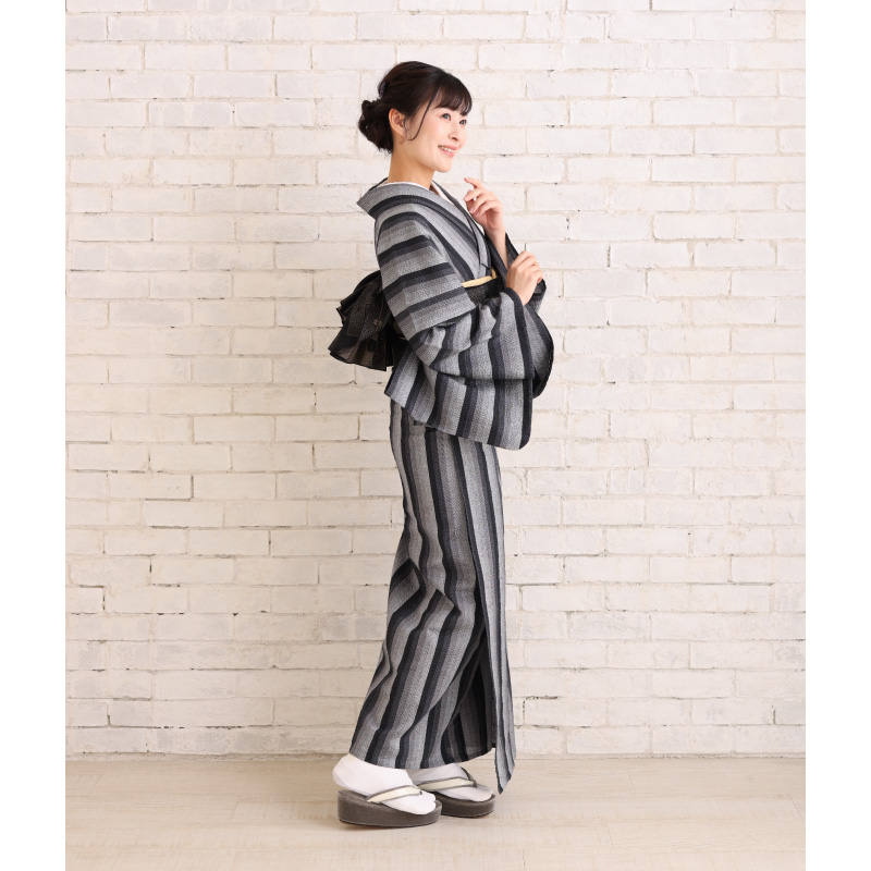 洗える着物 阿波しじら 源氏鼠の濃淡鰹縞 お仕立て代込み 13m 女性用