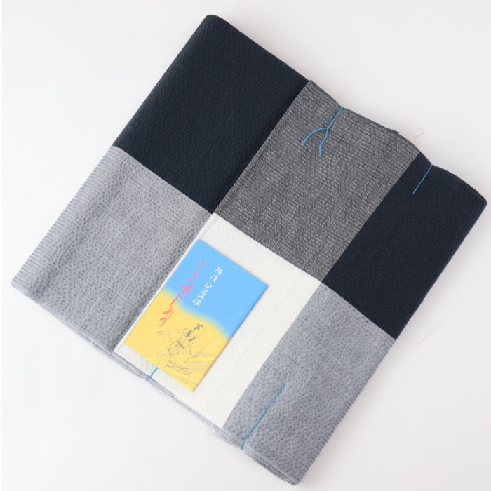 洗える着物 阿波しじら 白と濃淡紺のパズルチェック《お仕立て代込み》しじら織 夏着物 木綿 ブロックチェック 格子 浴衣 日本製 オリジナル No.H50 レディ―ス