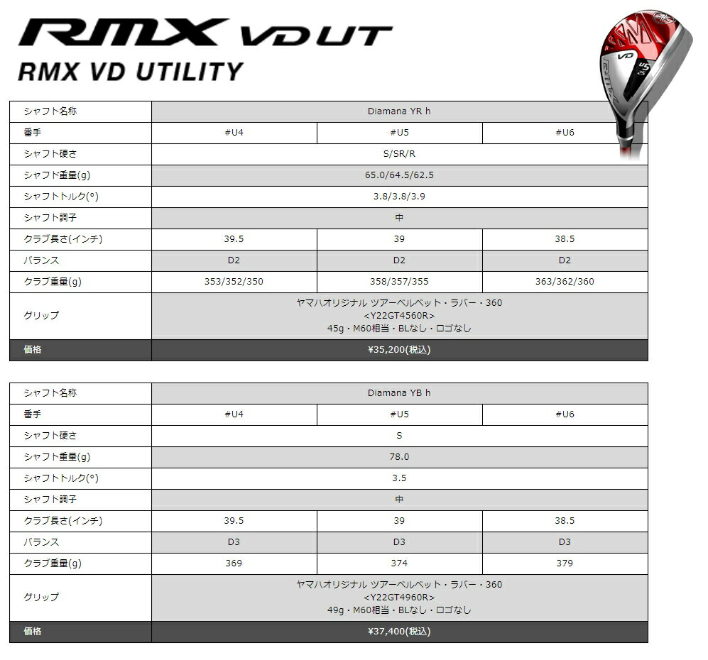 YAMAHA [ヤマハ] メンズ RMX VD ユーティリティ (#4、#5、#6) Diamana YB h カーボンシャフト【2022年モデル】  : 21vd-ut-ybh : ヤトゴルフ Yahoo!ショッピング店 - 通販 - Yahoo!ショッピング