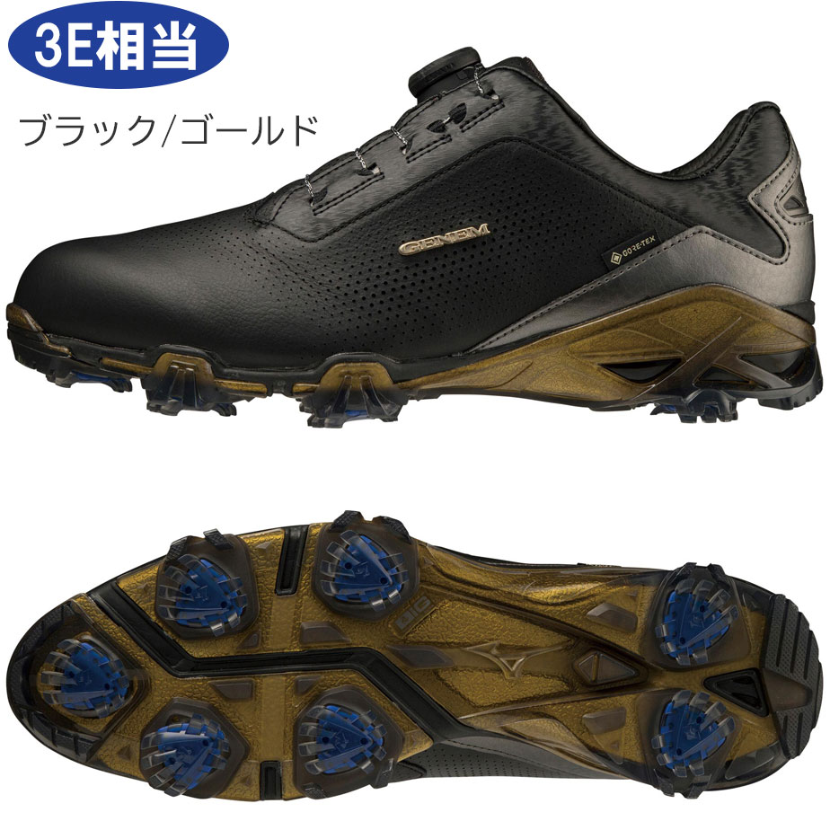 シューズ ミズノ MIZUNO ジェネム プロ GTX ボア シューズ ブラック×ゴールド 59 3E メンズ ソフトスパイク 靴 ゴルフシューズ  ゴルフ