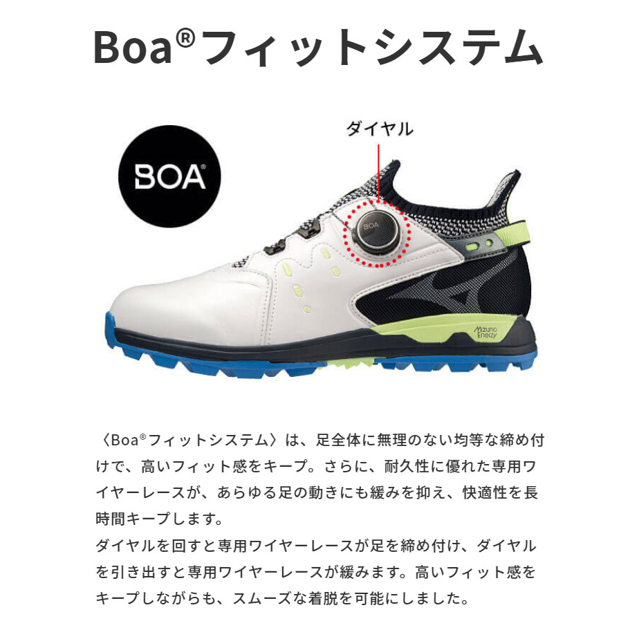  BOAゴルフシューズ ホワイト/ライム MIZUNO（ミズノ） シューズ ウエーブ ハザード プロ ボア シューズ