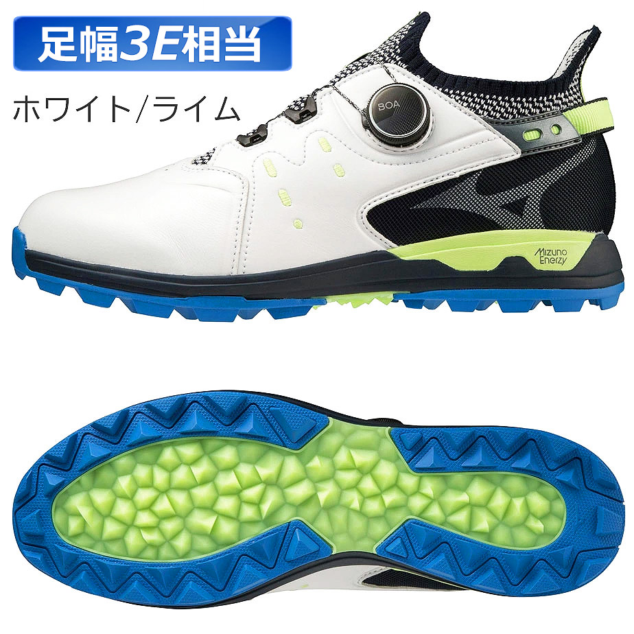 シューズ ミズノ MIZUNO ウエーブ ハザード プロ ボア シューズ ホワイト×ライム 51gm2270-35 メンズ スパイクレス 靴 ゴルフシューズ ゴルフ