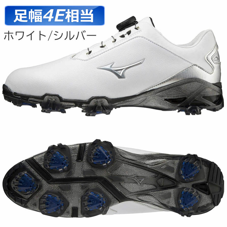 シューズ ミズノ MIZUNO ジェネム SL ボア シューズ ホワイト×シルバー 51gq2205-03 メンズ ソフトスパイク 靴 ゴルフシューズ ゴルフ