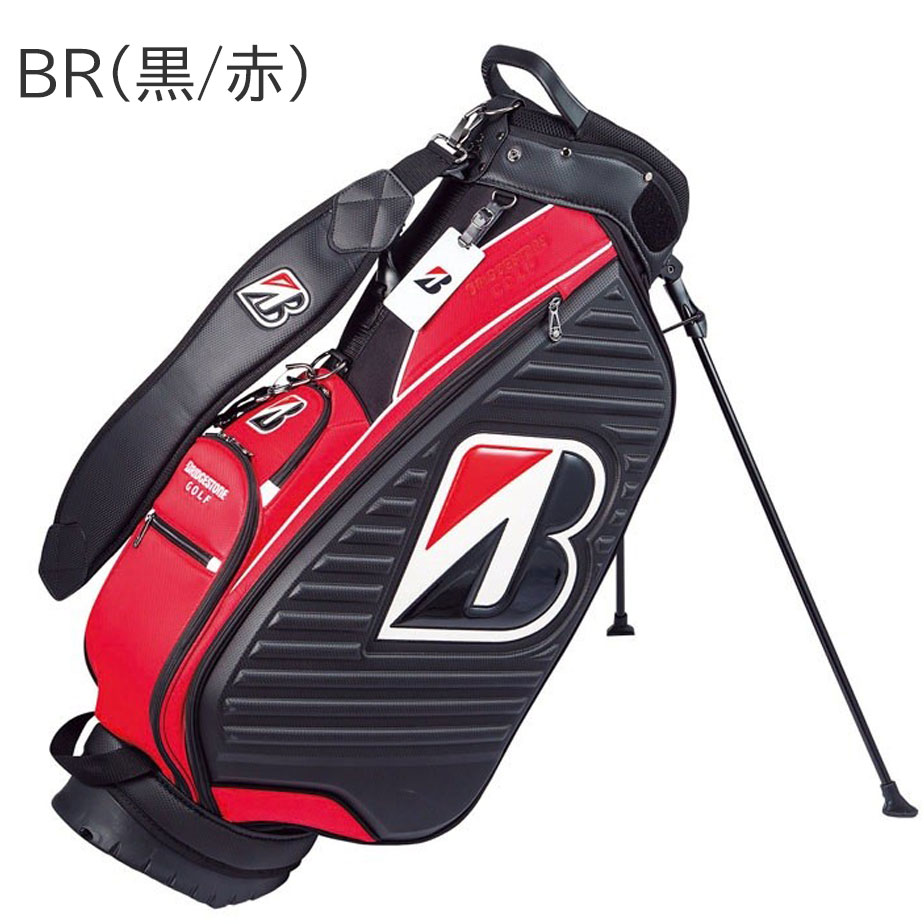ブリヂストンTOUR B キャディバッグ9.5型黒×赤フード付き