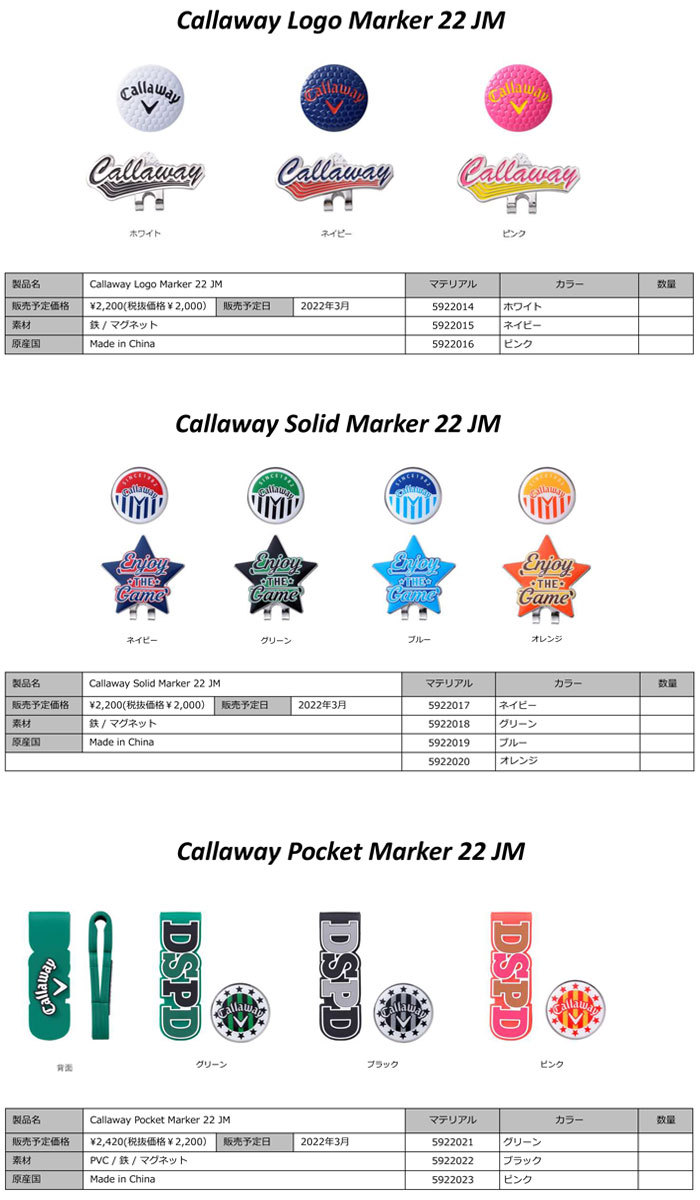 当店だけの限定モデル キャロウェイ Callaway 2022 ポケット マーカー