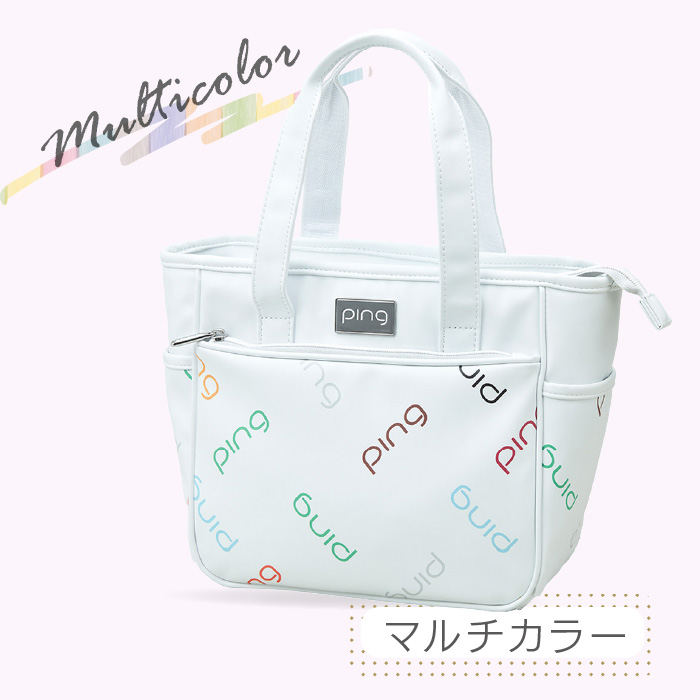 ★新品タグ付★PING ピン ラウンドバッグ モノグラム　ホワイト マルチカラー PING（ピン） モノグラム ラウンド トートバッグ GB-L2509 レディース