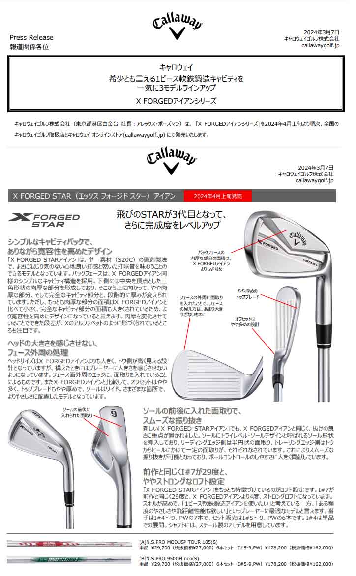 Callaway（キャロウェイ） X FORGED STAR 2024 右用 アイアン 6本
