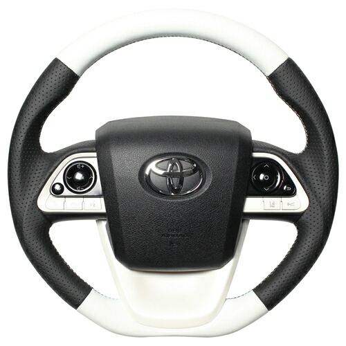 REAL STEERING プレミアムシリーズ トヨタ MIRAI ミライ JPD10用 ホワイト＆ブラックナッパオールレザー 50P-LPB-WH | REAL（車） | 01