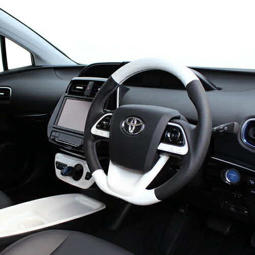 REAL STEERING プレミアムシリーズ トヨタ MIRAI ミライ JPD10用 ホワイト＆ブラックナッパオールレザー 50P-LPB-WH | REAL（車） | 04