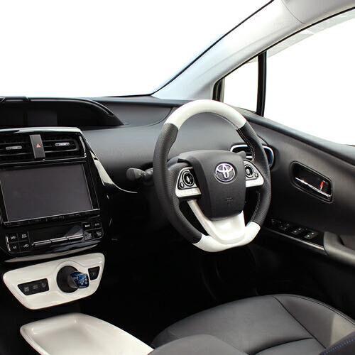 REAL STEERING プレミアムシリーズ トヨタ MIRAI ミライ JPD10用 ホワイト＆ブラックナッパオールレザー 50P-LPB-WH | REAL（車） | 05