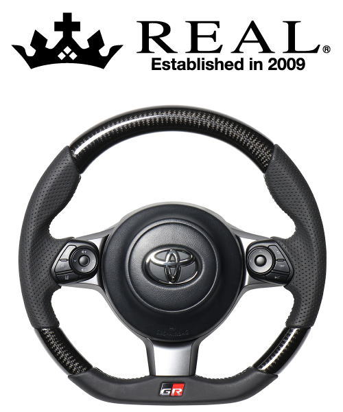REAL STEERING オリジナルシリーズ エンブレムタイプ トヨタ C-HR GRスポーツ NGX10/ZYX11用 ブラックカーボン シルバーステッチ GRM-BKC-SL
