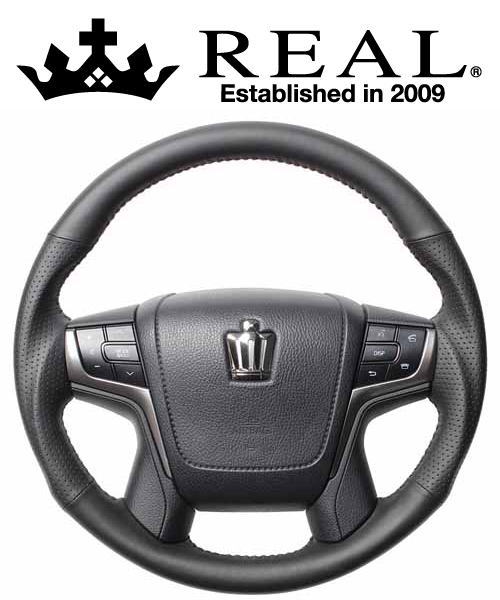 REAL STEERING オリジナルシリーズ トヨタ ヴェルファイア 30系用 オールレザー ブラックステッチ H30-LPB-BK | REAL（車）