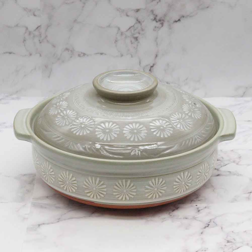 万古焼 銀峯 花三島 9号土鍋 3から4人用 日本製 どなべ 直火 オーブン