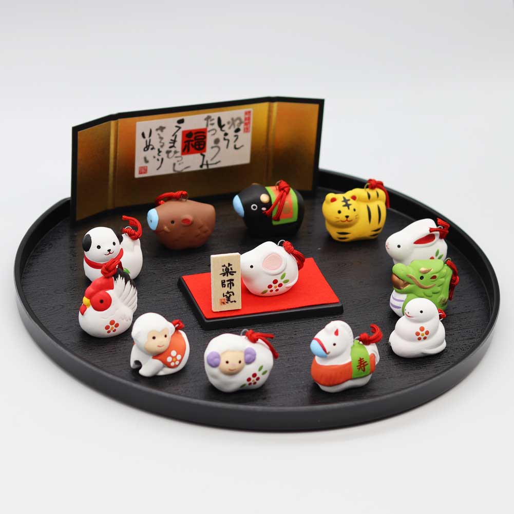 薬師窯 錦彩招福寿々十二支飾り 土鈴 薬師93 干支 置物 年末 年始 正月