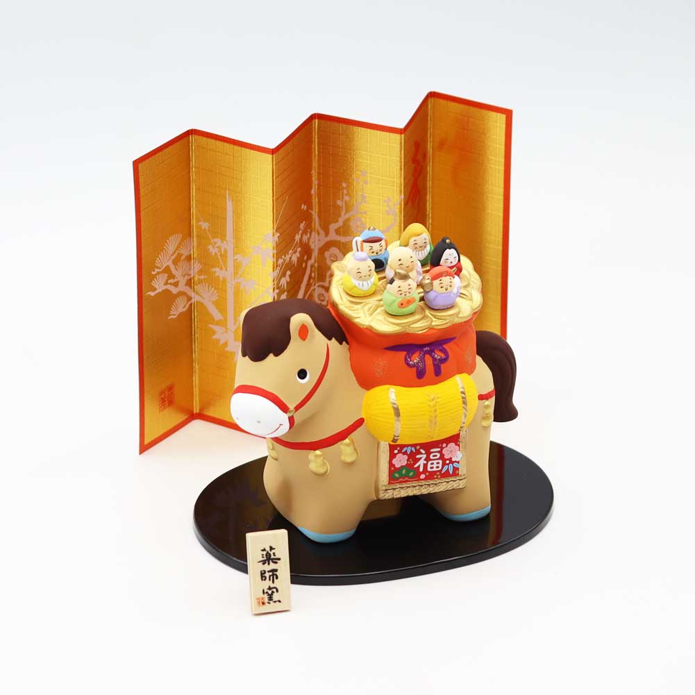 薬師窯 錦彩招福午 七福神 薬師64 干支 置物 令和8年 2026年 年末 年始